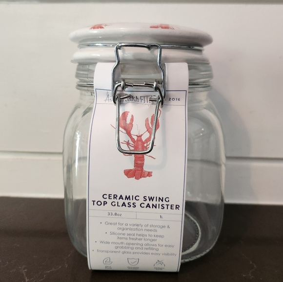 Sara Fitz Ceramic Swing Top Glass Canister with Lobster Design - Picture 1 of 6